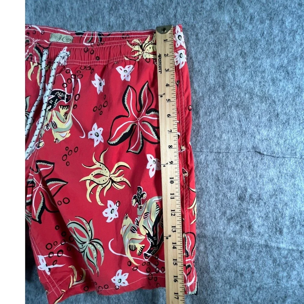 J.Crew Mens Red Tropical Floral Swim Trunks Board Shorts Size L 6 Inch Inseam